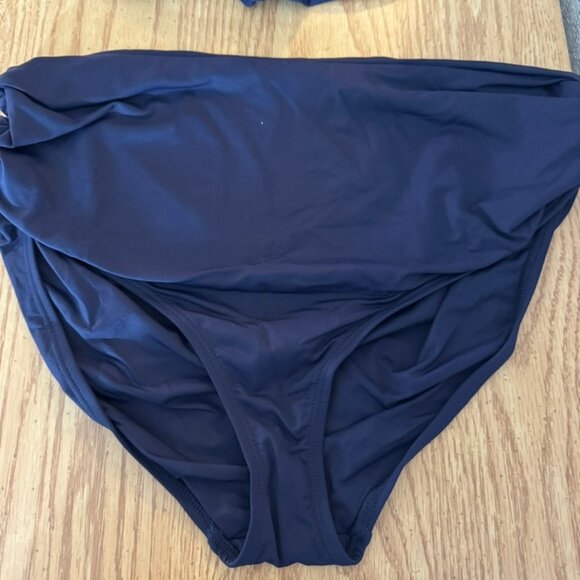 NWT Anne Cole 2 Piece Navy Tankini Swimsuit -Ruched, Removable Straps L/XL - Picture 3 of 8